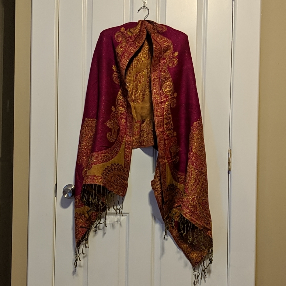 Gold and Magenta Pashmina Scarf